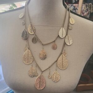 WHBM Elegant Gold and Silver Leaf Necklace